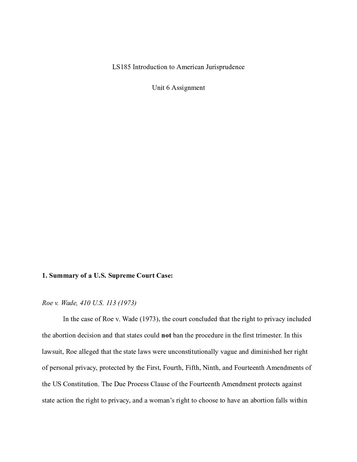 Preview image for LS185Assignment6.docx    LS185 Introduction to American Jurisprudence  Unit 6 Assignment